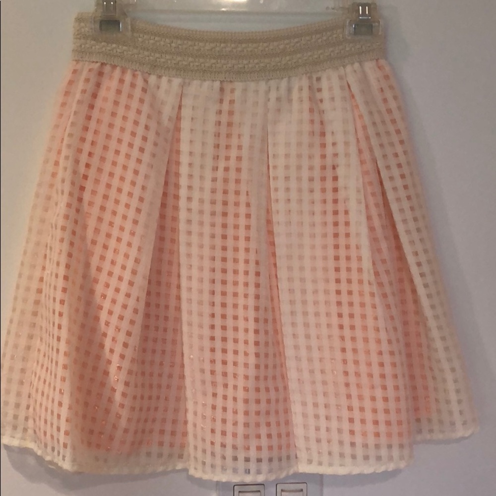 Light Pink and White Checkered Pleated Mini Skirt